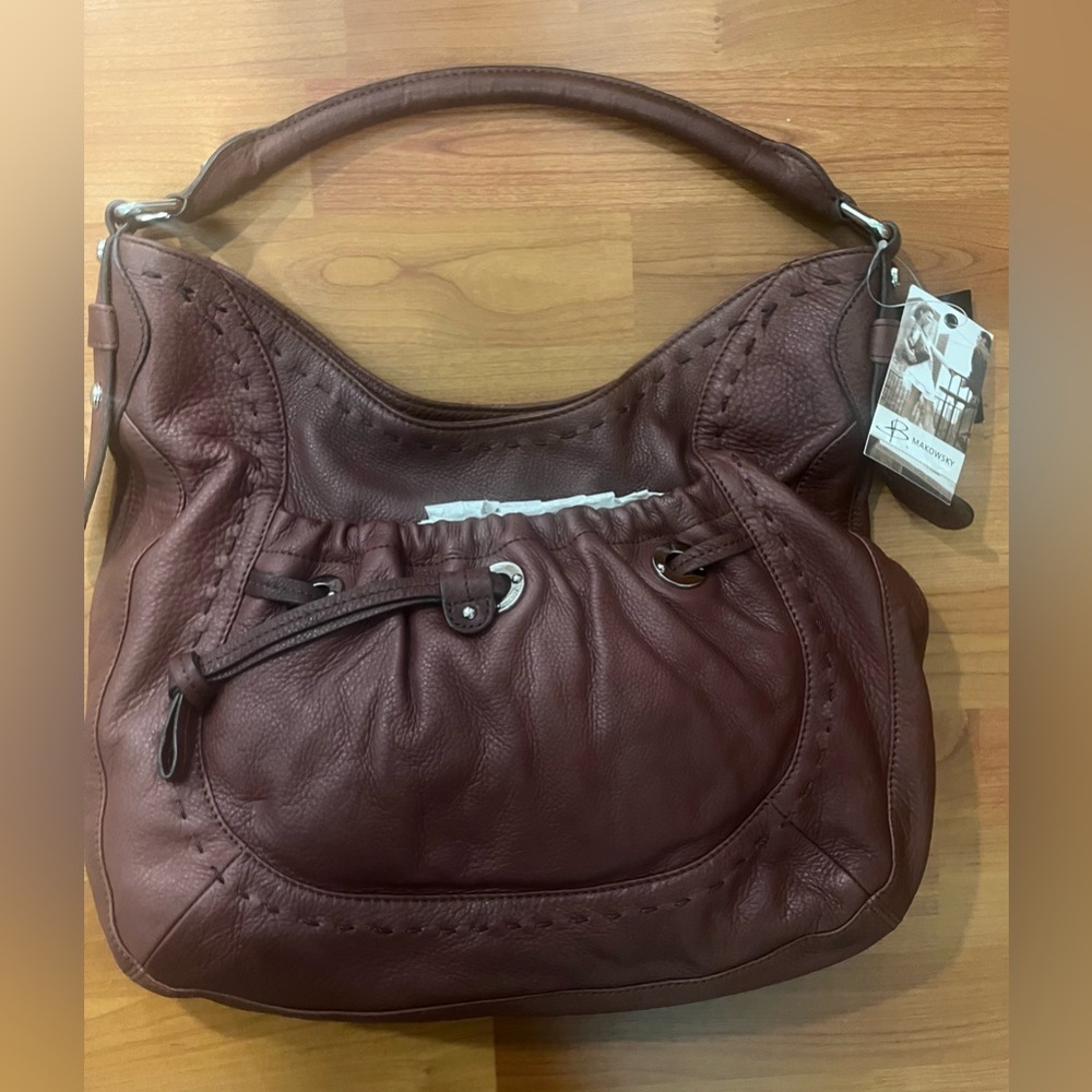 NWT B. Makowsky Leather Hobo Bag Brown